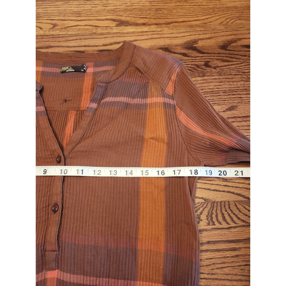Prana Sugar Pine Dress Gauze Organic Cotton Wedged Wood Plaid Size Medium Lined - Picture 10 of 11